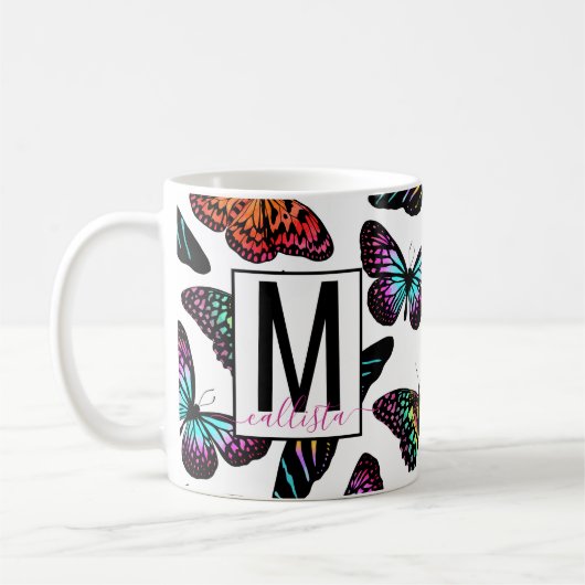 Mug Papillons colorés Aquarelle Motif Monogramme (Gauche)