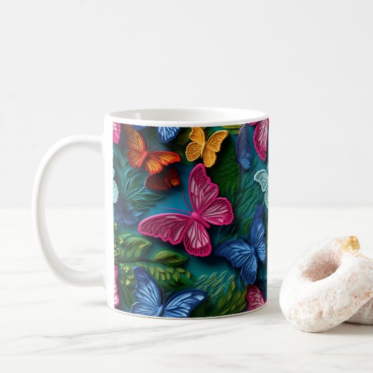 Mug Papillons colorés brillants à l'aspect 3D (Avec donut)