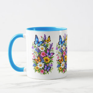 Mug Papillons Colorés Fleurs Sauvages Cottagecore