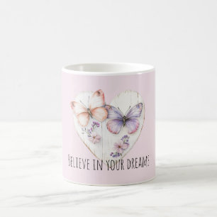 Mug Papillons de cœur floral lavande rose