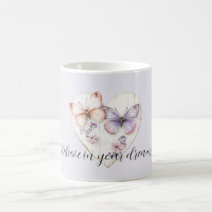 Mug Papillons de cœur floraux lavande violet rose