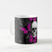 Mug Papillons de crâne et de roses indien d'imaginaire (Devant gauche)