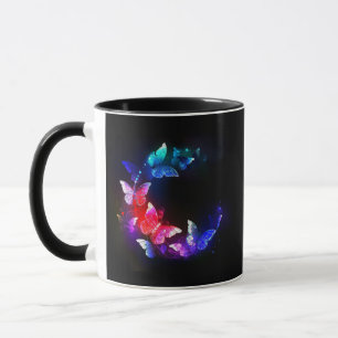 Mug Papillons de nuit néon lumineux sur fond noir
