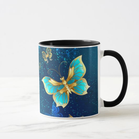 Mug Papillons d'or sur un Arrière - plan bleu (Droite)