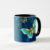 Mug Papillons d'or sur un Arrière - plan bleu (Devant droit)