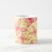 Mug papillons en dentelle pourpre sur pois jaune (Centre)