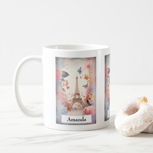 Mug Papillons et fleurs de la Tour Eiffel (Avec donut)