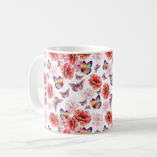 Mug Papillons et fleurs de pavot (Devant gauche)