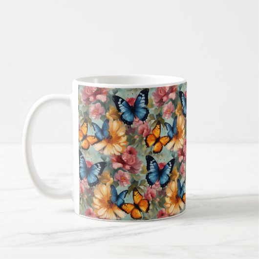Mug Papillons et fleurs impressionnistes (Gauche)