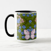 Mug Papillons et symétrie des fleurs, bleu et rose (Gauche)