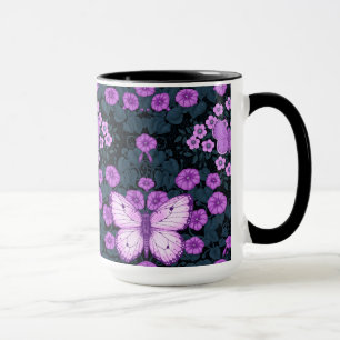 Mug Papillons et symétrie des fleurs, violet et bleu