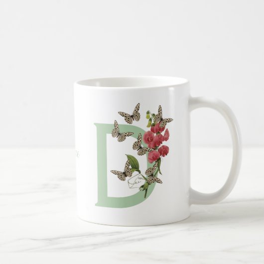 Mug Papillons Fleur Monogramme Initiale D Nom    (Droite)