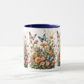 Mug Papillons fleur sauvage Aquarelle Jardin Fleurs (Centre)