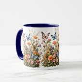 Mug Papillons fleur sauvage Aquarelle Jardin Fleurs (Devant gauche)