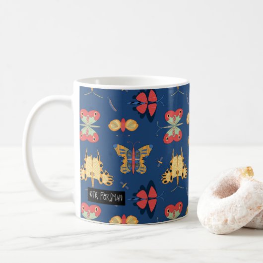 Mug Papillons géométriques sur le bleu (Avec donut)