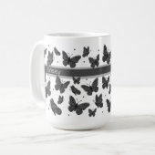 Mug Papillons gris noir & points personnalisation nom  (Devant gauche)