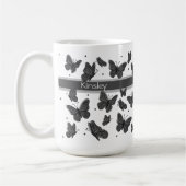 Mug Papillons gris noir & points personnalisation nom  (Gauche)
