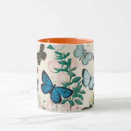 Mug Papillons, illustration vintage, muqueuse (Centre)