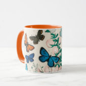 Mug Papillons, illustration vintage, muqueuse (Devant gauche)