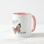 Mug Papillons marron crème blanc Amour (Devant droit)