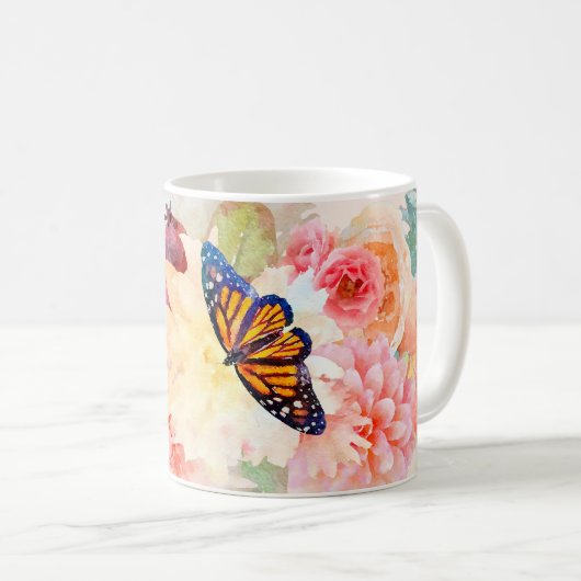 Mug Papillons Monarques D'Aquarelle Dans Le Jardin Fle (Devant droit)