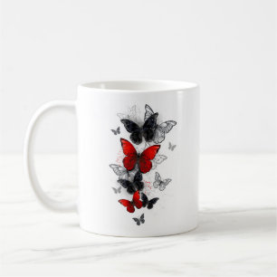 Mug Papillons Morpho Noirs et Rouges en Vol