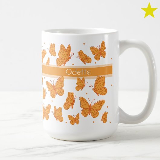 Mug Papillons orange & points Monogramme Nom personnal