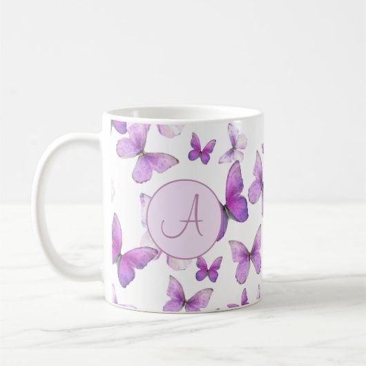 Mug Papillons Pastel Violet Fille Personnalisé Monogra (Gauche)