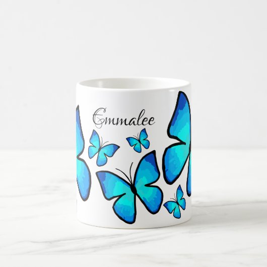 Mug Papillons peints en bleu personnalisés (Centre)