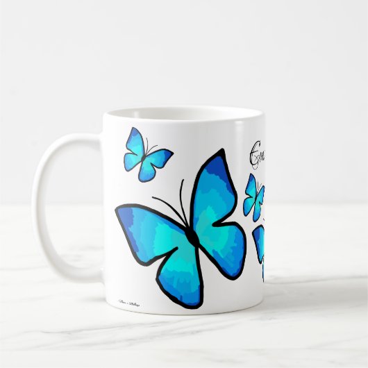 Mug Papillons peints en bleu personnalisés (Gauche)