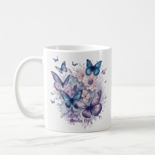 Mug Papillons personnalisés Purple Nom Fille (Gauche)