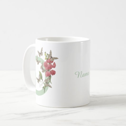 Mug Papillons Pois doux Monogramme Nom initial D (Devant gauche)