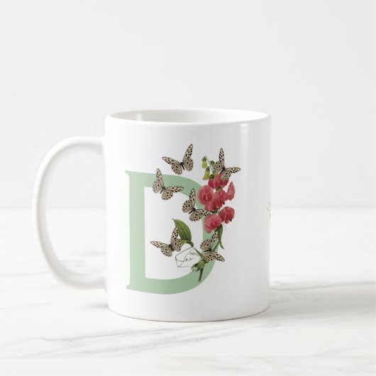Mug Papillons Pois doux Monogramme Nom initial D (Gauche)