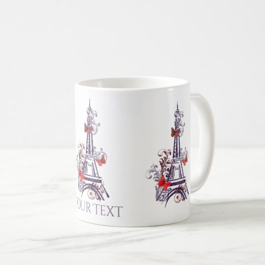 Mug Papillons pourpre Tour Eiffel (Devant droit)