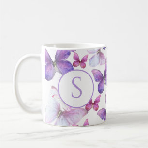 Mug Papillons rose et violet Monogramme personnalisé
