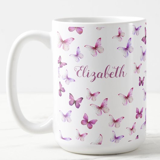 Mug Papillons rose jolie Nom personnalisé