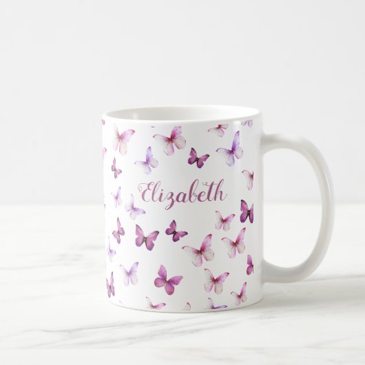 Mug Papillons rose jolie Nom personnalisé (Droite)