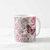 Mug Papillons rose pâle et fleurs Roses (Devant droit)