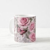 Mug Papillons rose pâle et fleurs Roses (Devant gauche)