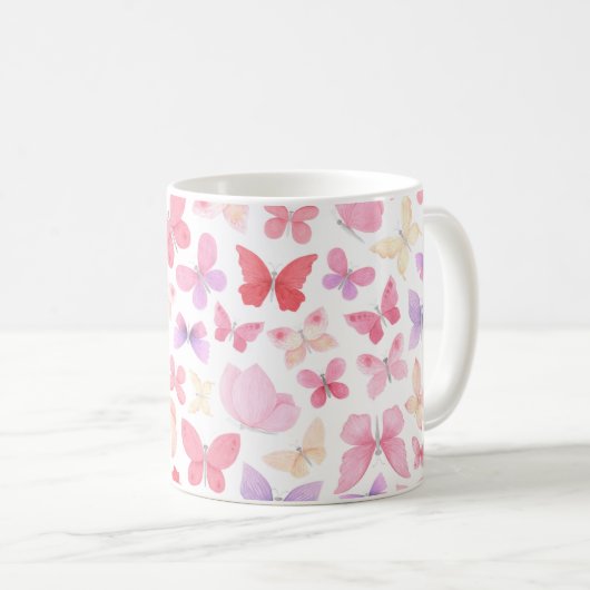 Mug Papillons rose violet jaune (Devant droit)