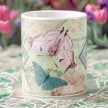 Papillons roses et bleus et Roses avec Monogramme