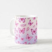 Mug Papillons roses et motif de fleurs (Devant gauche)