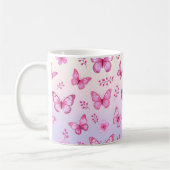 Mug Papillons roses et motif de fleurs (Gauche)