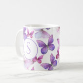 Mug Papillons roses et violets Monogramme personnalisé (Devant gauche)