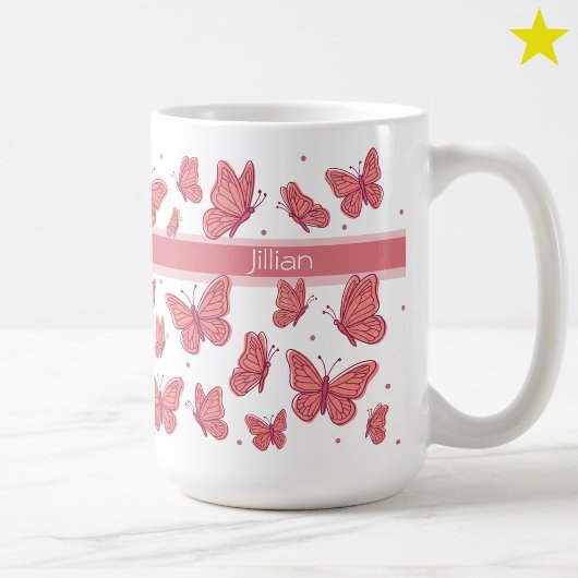 Mug Papillons roses & points Monogramme Nom personnali