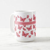 Mug Papillons roses & points Monogramme Nom personnali (Devant gauche)