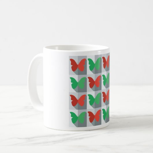 Mug Papillons rouges et verts (Devant gauche)