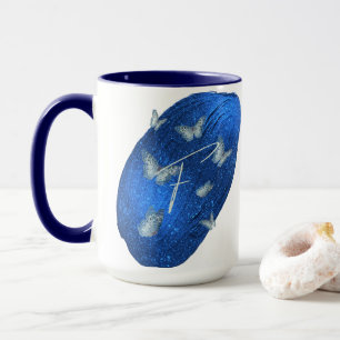Mug Papillons Royal Bleu Initiales Lettre F Monogramme
