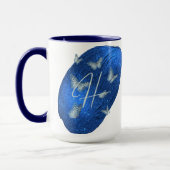 Mug Papillons Royal Bleu Initiales Lettre H Monogramme (Gauche)