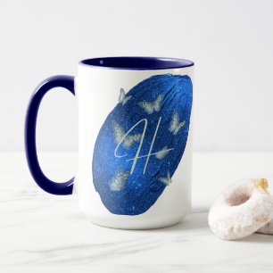 Mug Papillons Royal Bleu Initiales Lettre H Monogramme